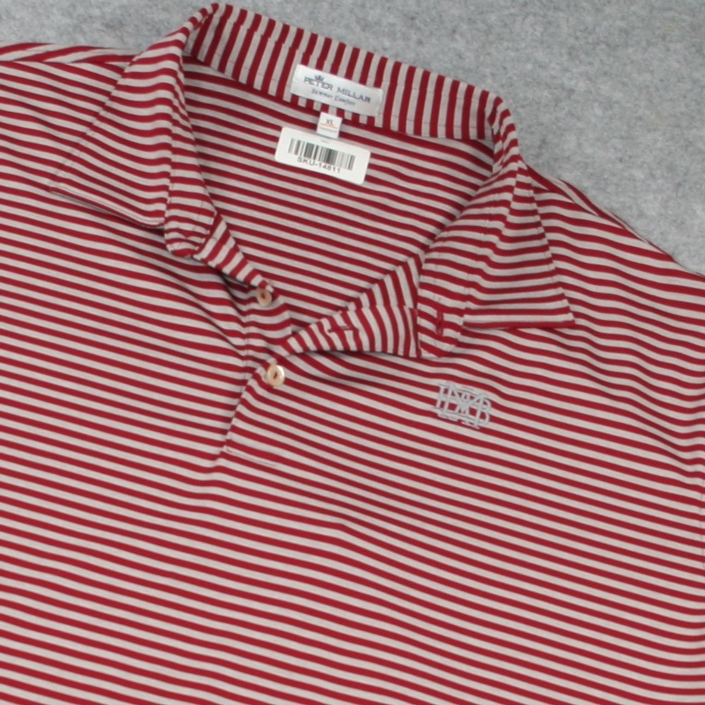 Peter Millar Mens Polo Shirt XL Red Striped Summer Comfort Stretch Short Sleeve